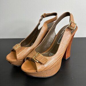 Wood Platform Peep Toe Sling Backs Honey Cake Tea Bon-Bonite NWT Size 37